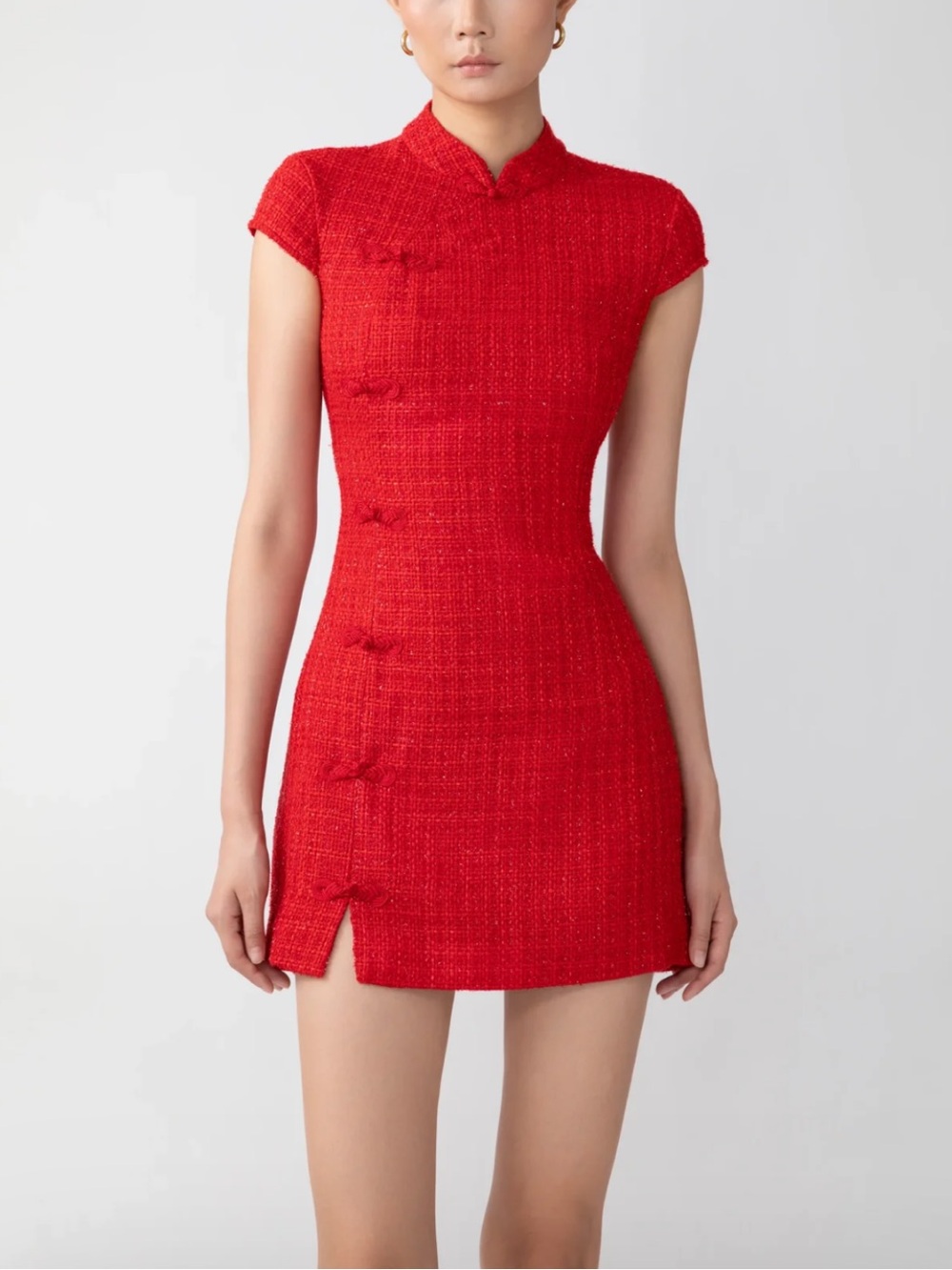 SAU LEE NATASHA TWEED MINI DRESS RED